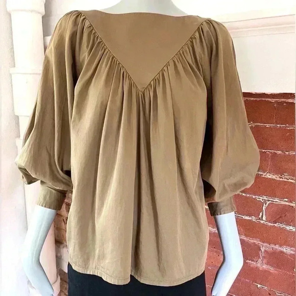 Future Primitive Balloon Sleeve  Blouse in Khaki Sustainable - Picture 3 of 13